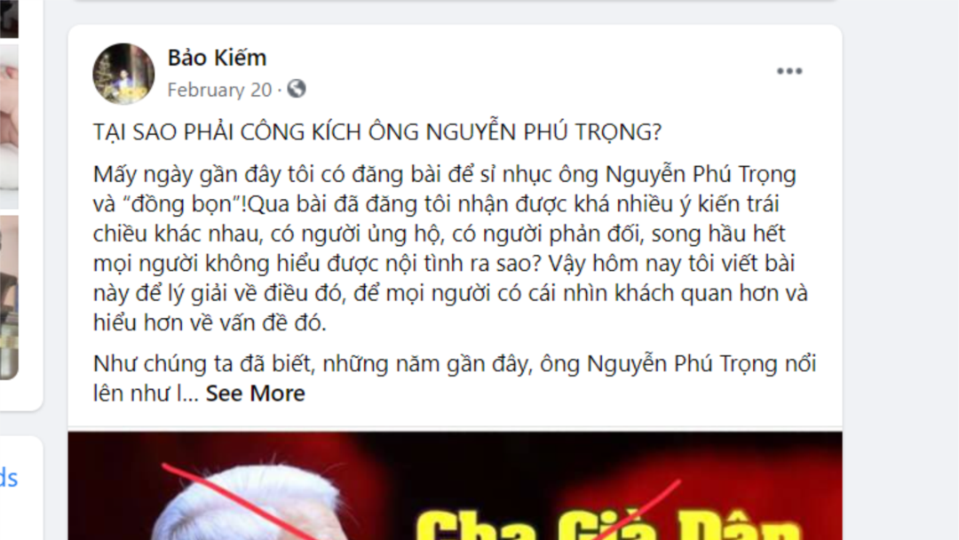 Trang FB Bảo Kiếm đăng bài chỉ trích ông Trọng.
