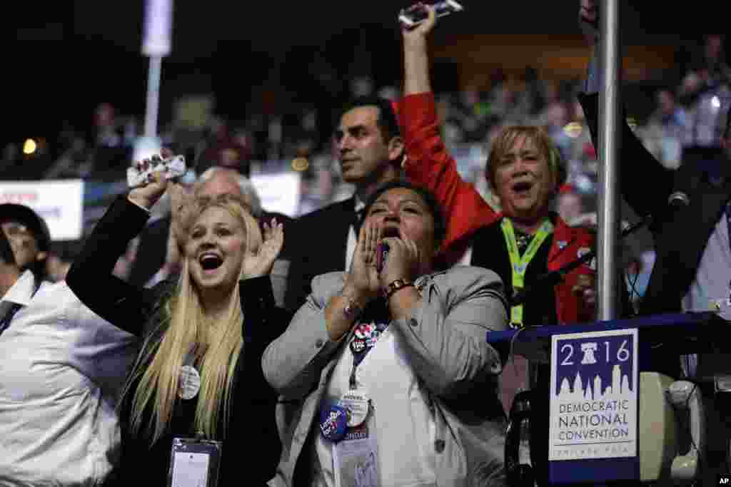 Nevada delegates cheer during the first day of the Democratic National Convention in Philadelphia, July 25, 2016.