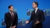Marco Rubio, left, and Mark Rutte deliver a statement during a meeting of NATO foreign ministers in Sweden, Friday, May 22, 2026. 