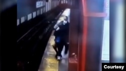 Surveillance footage shows the alleged mugger covering Bew Jirajariyawetch’s face while dragging her on the edge of the subway platform at the 34th Street-Herald Square station.