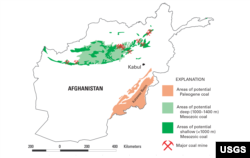 Map: Location of coal deposits and coal mines in Afghanistan
