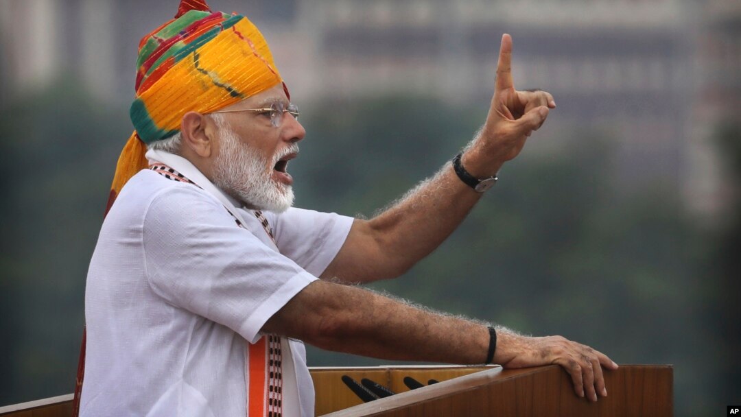 Perdana Menteri India Narendra Modi memberikan pidato kenegaraan pada HUT Kemerdekaan India ke 72, Kamis (15/8).