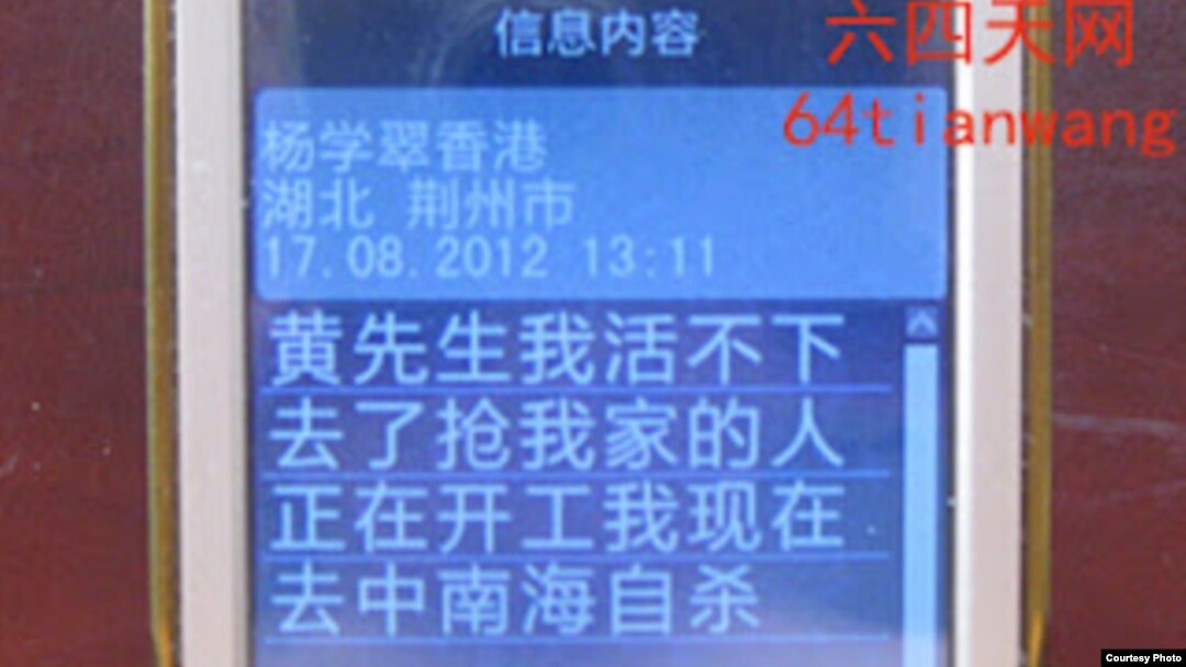 割腕前楊學翠發給天網的絕望信息 (六四天網)
