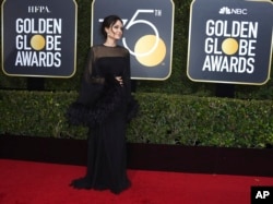 Angelina Jolie arrives at the 75th annual Golden Globe Awards at the Beverly Hilton Hotel on Sunday, Jan. 7, 2018, in Beverly Hills, California.