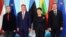 Estonian Ambassador to Poland Harri Tiido, left, and Prime Ministers from Latvia Maris Kucinskis, second left , Poland Beata Szydlo and Lithuania Saulius Skvernelis, right, pose for a photo prior to talks in Warsaw, Poland, Sept. 5, 2017.
