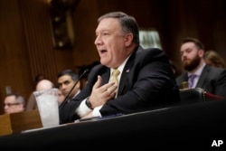 Secretary of State Mike Pompeo answers questions from the Senate Foreign Relations Committee on Capitol Hill in Washington, May 24, 2018.