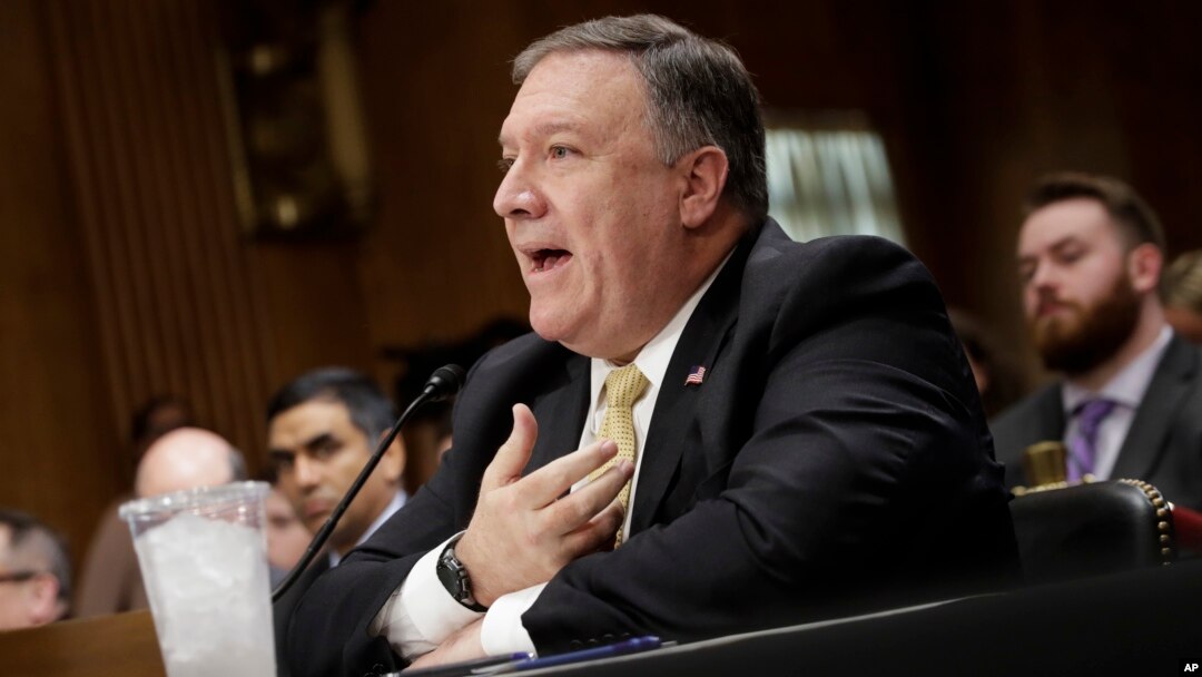 Menteri Luar Negeri Amerika Mike Pompeo memberikan keterangan di depan Komite Hubungan Luar Negeri Senat AS hari Kamis (24/5).