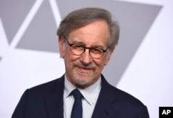 FILE - Steven Spielberg arrives at the 90th Academy Awards Nominees Luncheon at The Beverly Hilton hotel in Beverly Hills, California, Feb. 5, 2018.