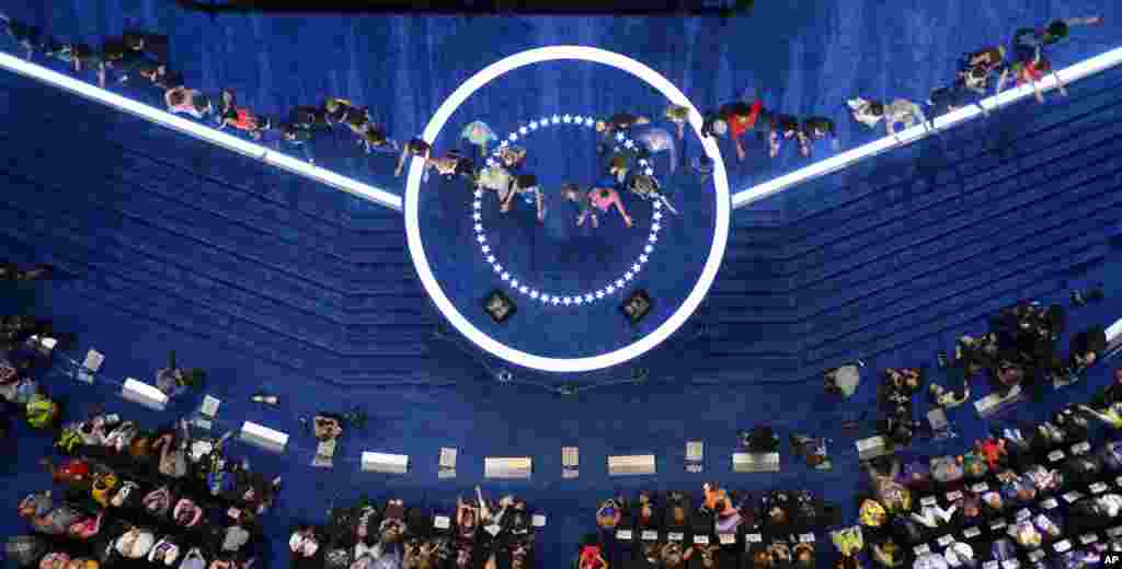 Entertainers sing "What the World Needs Now" during the third day of the Democratic National Convention in Philadelphia, July 27, 2016. 