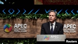 ARCHIVO - El secretario de Estado de EEUU, Antony Blinken, habla durante la reciente Cumbre APEC en Lima, Perú, el 15 de noviembre de 2024.