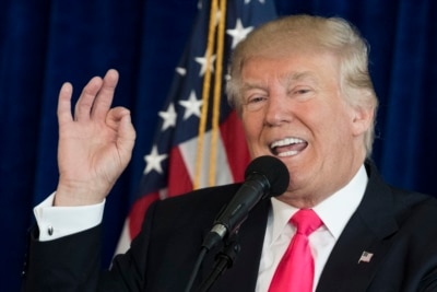 Closeup photo of Donald Trump speaking at a campaign rally in Abingdon, VA. (AP Photo/Evan Vucci)