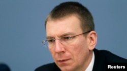 FILE - Latvia's Foreign Minister Edgars Rinkevics