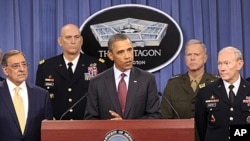 US President Barack Obama speaks about the Defense Strategic Review at the Pentagon in Washington, January 5, 2012.