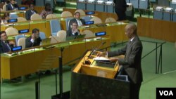 Prezidan ayisyen an Jovenel Moise pandan li tap pran lapawòl devan tribin Nasyon Zini an. 21 septsnm 2017. 