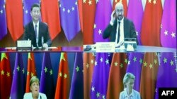 샤를 미셀 유럽연합(EU) 이사회 의장과 우르줄라 폰데어라이엔 EU 집행위원장, 앙겔라 메르켈 독일 총리를 포함한 EU 국가 정상들이 중국의 시진핑 국가주석과 화상 회담을 가졌다.