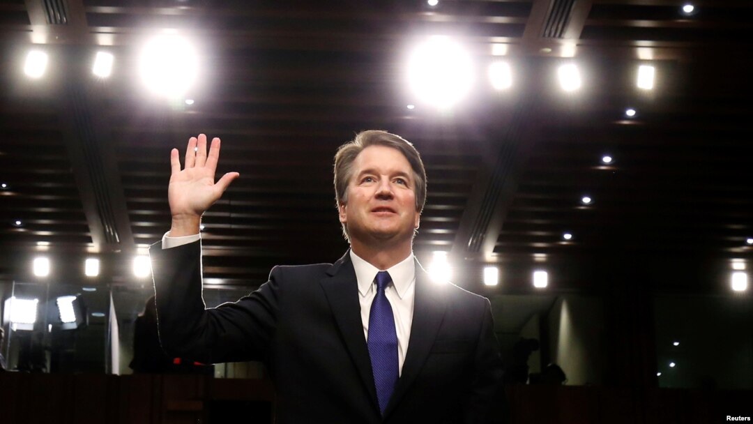 FILE - U.S. Supreme Court nominee judge Brett Kavanaugh is sworn in during a Senate Judiciary Committee confirmation hearing on Capitol Hill in Washington, Sept. 4, 2018.