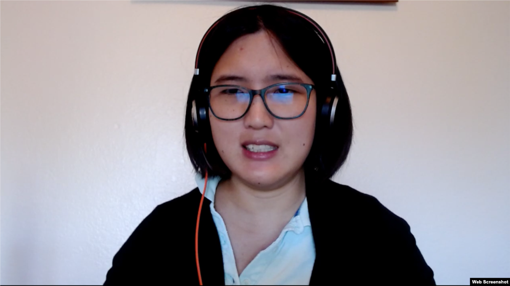 张学菲（Sophie Zhang）接受美国之音Skype采访视频截图。(photo:VOA)