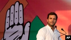 India’s ruling Congress party vice president Rahul Gandhi, addresses an election campaign rally in Allahabad, in the northern Indian state of Uttar Pradesh, India, May 5, 2014.