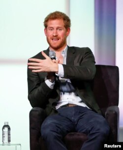 Britain's Prince Harry speaks at the first Obama Foundation Summit in Chicago, Oct. 31, 2017.