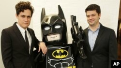 FILE - Phil Lord and Chris Miller seen an event for "The Lego Movie" at the Bricksburg Chamber of Commerce in Los Angeles, California, Dec. 4, 2014.