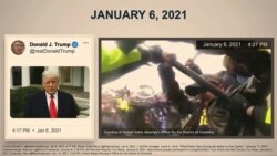Відеокадр із презентації конгресмена-демократа Джохіма Кастро показує твіт Трампа поряд із кадром протесту з поліцейської камери