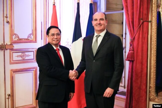 Thủ tướng Việt Nam Phạm Minh Chính và Thủ tướng Pháp Jean Castex. Photo Twitter Jean Castex.