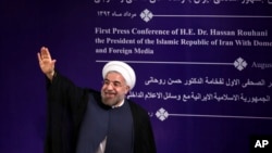 6일 취임후 첫 기자회견에 참석한 이란의 하산 로하니 대통령.