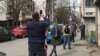 Serbia, Belgrade, Lines in front of the stores in Belgrade during the coronavirus pandemic