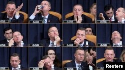 Una foto combinada muestra al representante del Comité Judicial de la Cámara de Representantes, Doug Collins participando en una audiencia para recibir presentaciones de evidencia de la investigación de juicio político contra el presidente Trump.