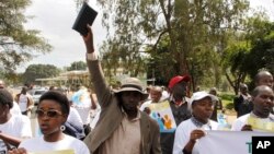 Members of various Christian groups march during a protest against homosexuality and same-sex unions in Nairobi, Kenya, July 6, 2015.