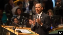 2015年9月27日美国总统奥巴马在联合国大会上发言。