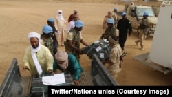 La Mission des Nations Unies au Mali (Minusma) assiste à transporter le matériel électoral et à escorter les candidats, 28 juillet 2018. (Twitter/Nations unies)