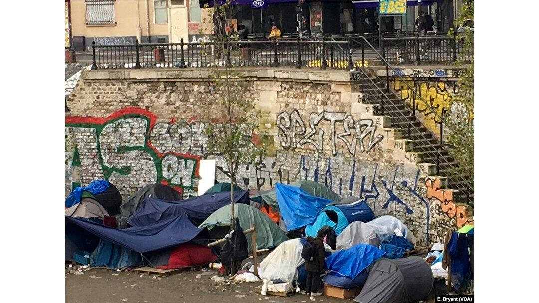 A migrant squatter camp in northeastern Paris. Periodically, police across the city raze these camps, but they invariably pop back up in other locations.