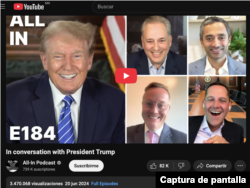 Captura de video del Podcast All-In donde participó Donald Trump en junio de 2024.