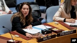 몰타의 바네사 프라지어 유엔 주재 대사가 지난 2월 안보리 회의에서 발언하고 있다.