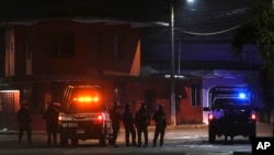 ARCHIVO - Agentes de policía de las fuerzas especiales vigilan después que los residentes protestaran por la muerte de Brando Arellano Cruz, asesinado a tiros por la policía después de que no se detuvo, en Lerdo de Tejada, cerca de Veracruz, México, el sábado 19 de enero de 2024.