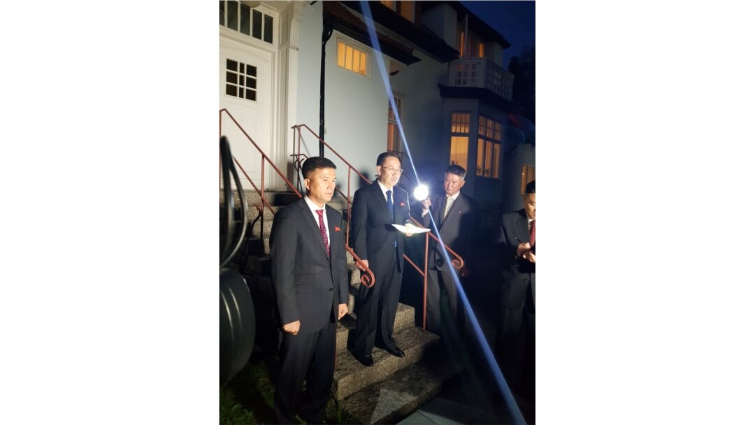 North Korea's chief nuclear negotiator Kim Myong Gil is seen outside the North Korean embassy in Stockholm, Oct. 5, 2019.
