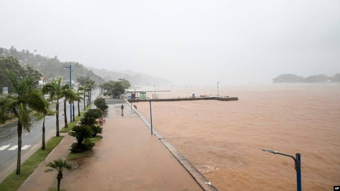 A man walks by the waterfront as Hurricane Irma approaches Samana, Dominican Republic, Sept. 7, 2017. 