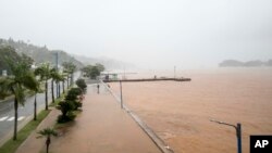 A man walks by the waterfront as Hurricane Irma approaches Samana, Dominican Republic, Sept. 7, 2017. 