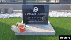 Tombstone of Internet Explorer browser, set up by South Korea's software engineer Jung Ki-young, in Gyeongju