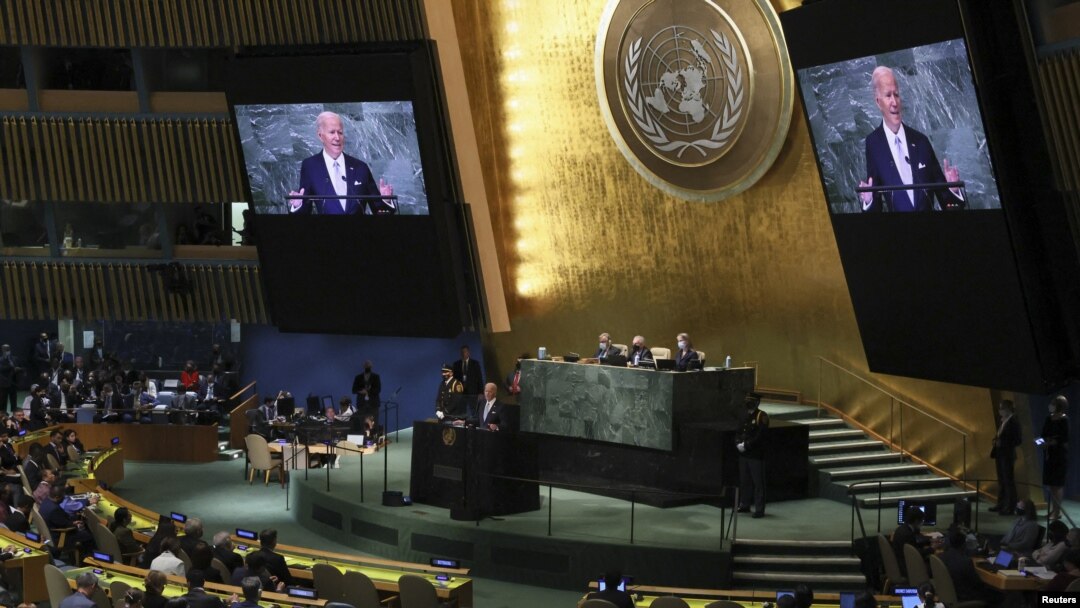El presidente de EEUU, Joe Biden, interviene en la 77ª Asamblea General de la ONU, en Nueva York, EEUU, el 21 de septiembre de 2022.
