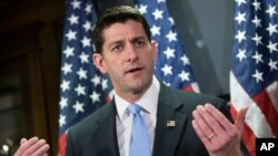 FILE - U.S. House Speaker Paul Ryan, R-Wis., talks with reporters in Washington, Feb. 2, 2016. House Speaker Paul Ryan told reporters Wednesday that lawmakers are preparing a legal challenge to ensure the prison remains open.