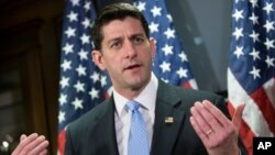 U.S. House Speaker Paul Ryan, R-Wis., talks with reporters in Washington, Feb. 2, 2016. Ryan said Republicans must channel voter anger evident in the Iowa caucuses into constructive, positive policies.