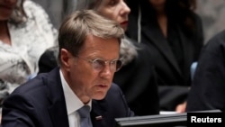 Slovenia Ambassador Samuel Zbogar attends a U.N. Security Council meeting about the Israel-Hamas conflict in Gaza, at U.N. headquarters in New York, Sept. 4, 2024.