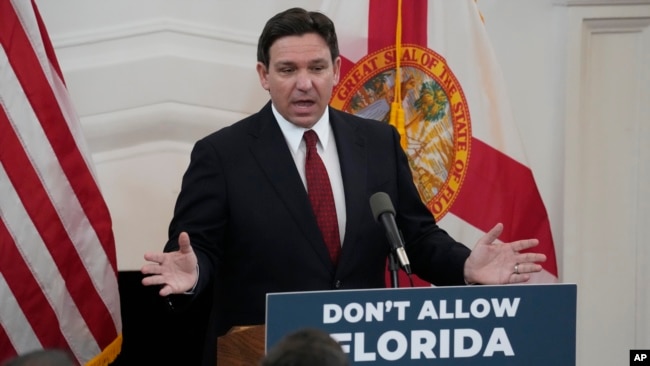 FILE - Florida Gov. Ron DeSantis speaks at a news conference Monday, Feb. 5, 2024, in Miami Beach, Fla. (AP Photo/Marta Lavandier)