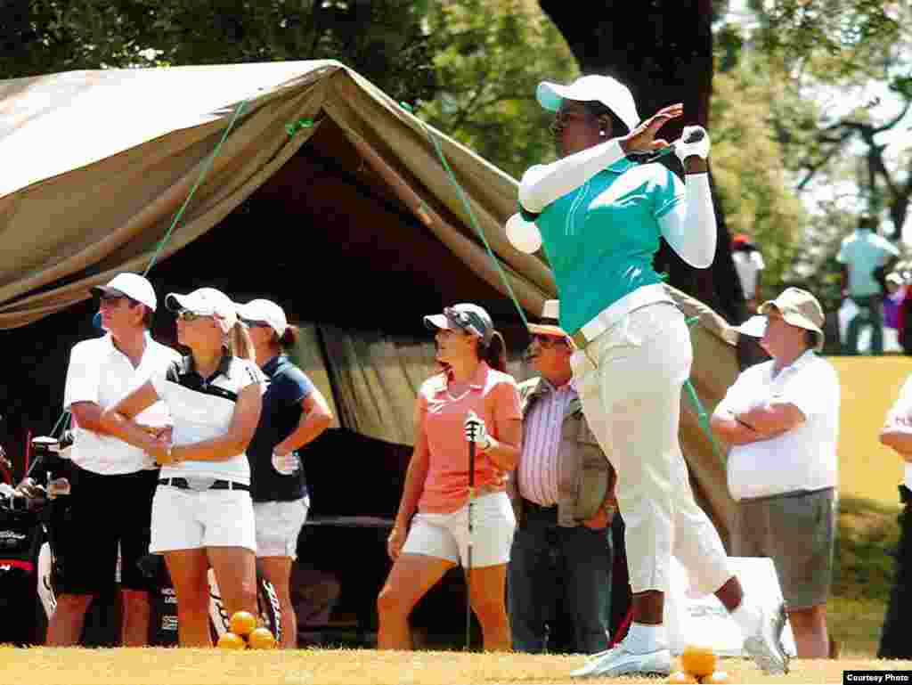 Uloma Mbuko playing at the 2014 Zambia Women Open at the Ndola Golf Club. Mbuko has played golf for 17 years, becoming Nigeria’s premier female golfer after winning more than 200 awards. (Courtesy Uloma Mbuko)