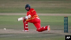 FILE - Zimbabwe's batsman Brendan Taylor plays a shot for boundary during the 1st one-day international cricket match against Pakistan at the Pindi Cricket Stadium, in Rawalpindi, Pakistan, on Oct. 30, 2020. Former Zimbabwe cricket captain Brendan Taylor 