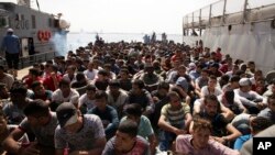 Migrants are detained at Abosetta base in Tripoli, Libya, May 10, 2017. 