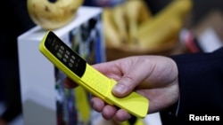 The new Nokia 8110 is seen during the Mobile World Congress in Barcelona, Spain.