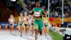 South Africa's Caster Semenya crosses the finish line to win the women's 1500m final at Carrara Stadium during the 2018 Commonwealth Games on the Gold Coast, Australia, April 10, 2018.